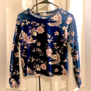 Ginger G Velvet Blue Floral Long Sleeve Top